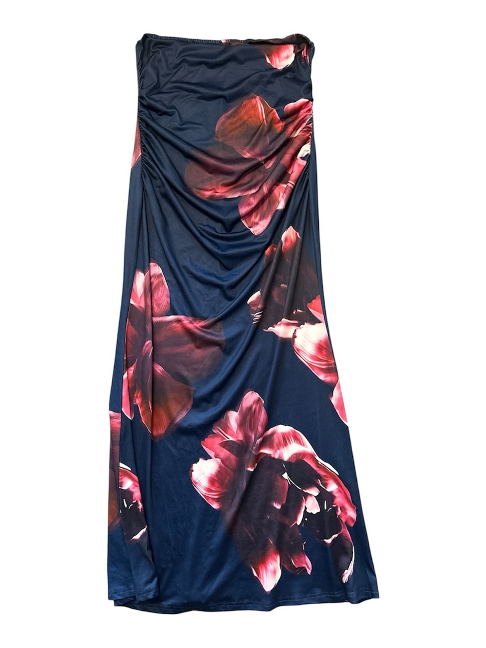 SHEIN Navy Floral Strapless Maxi Dress XL Pink Flower Print